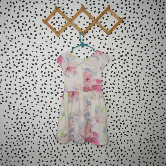 Gap White Floral Print Linen Blend Girls A-Line Dress - Picture 3 of 6